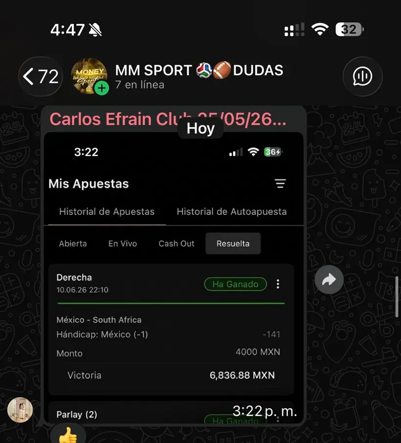 Captura de un miembro con una apuesta ganada