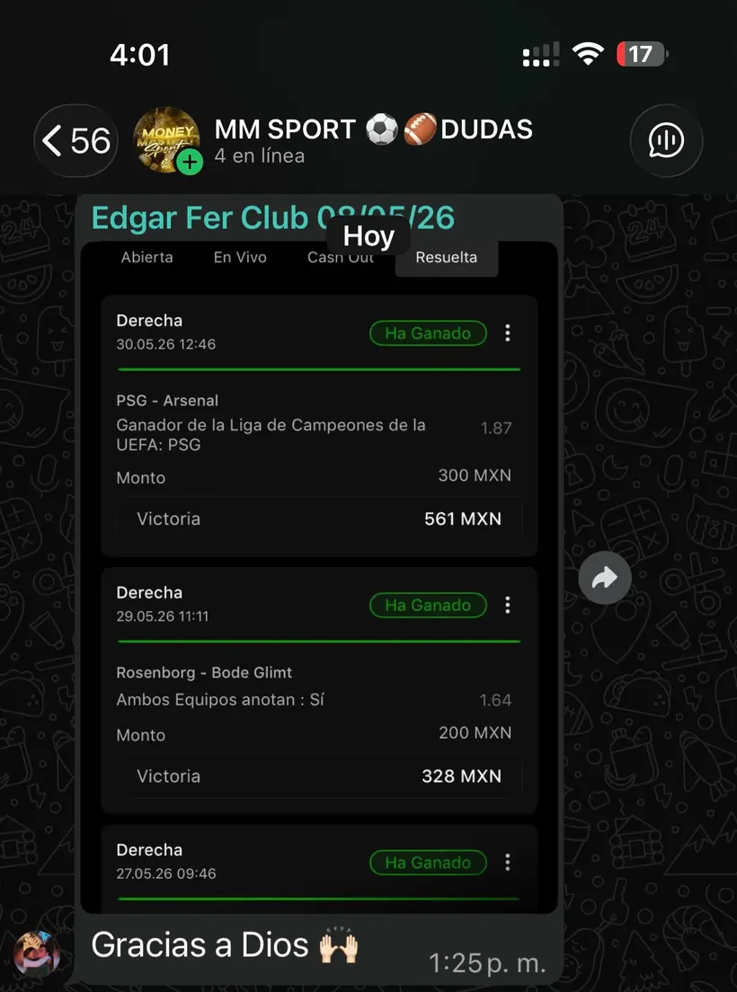 Captura de un miembro con una apuesta ganada