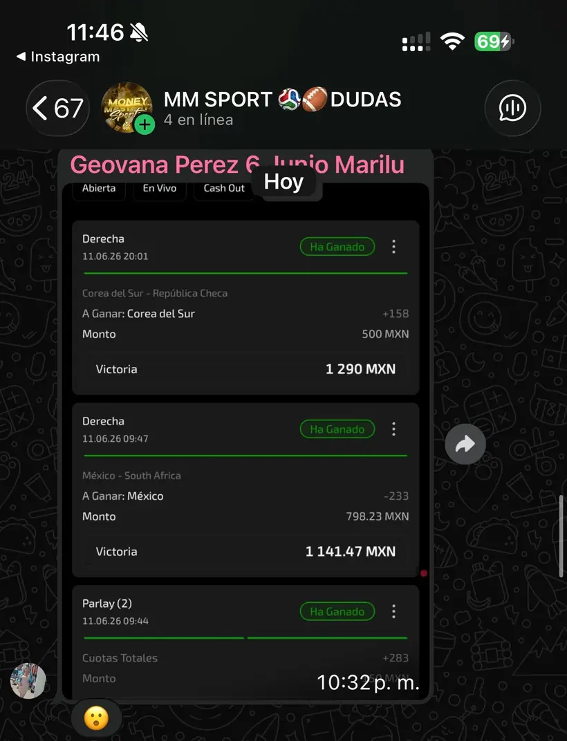 Captura de un miembro con una apuesta ganada