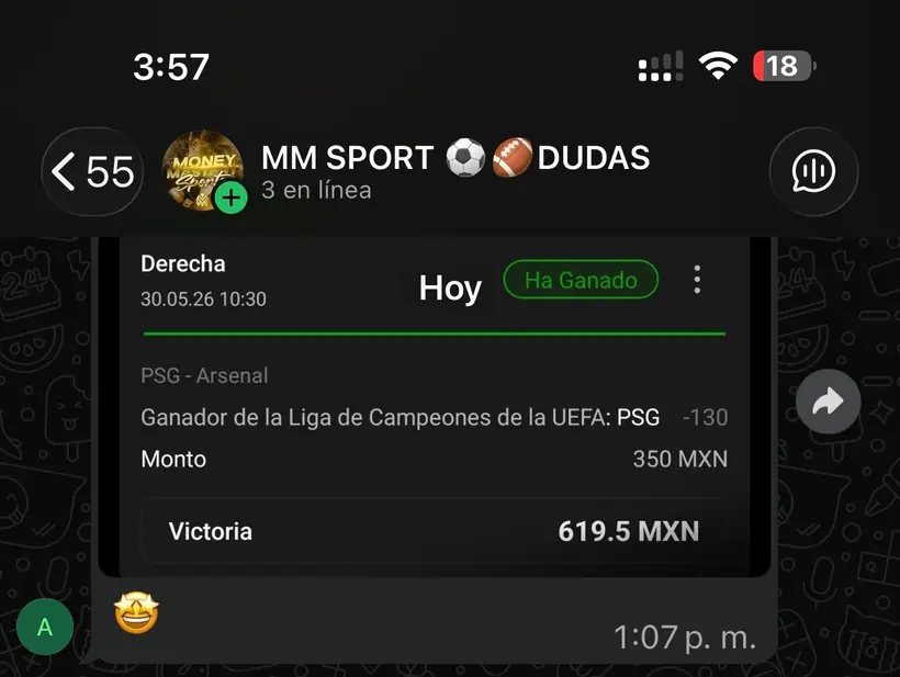 Captura de un miembro con una apuesta ganada