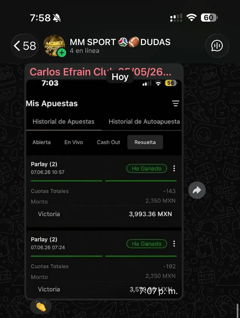 Captura de un miembro con una apuesta ganada