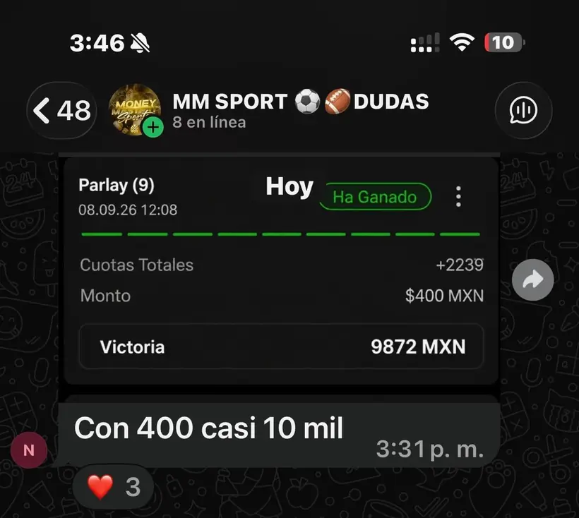 Captura de un miembro con una apuesta ganada