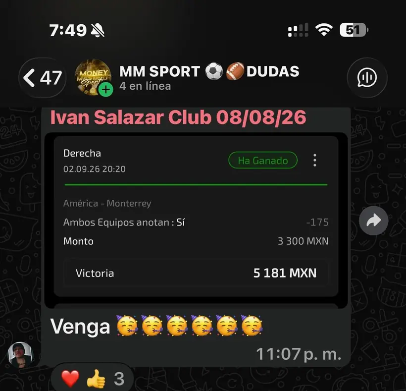 Captura de un miembro con una apuesta ganada