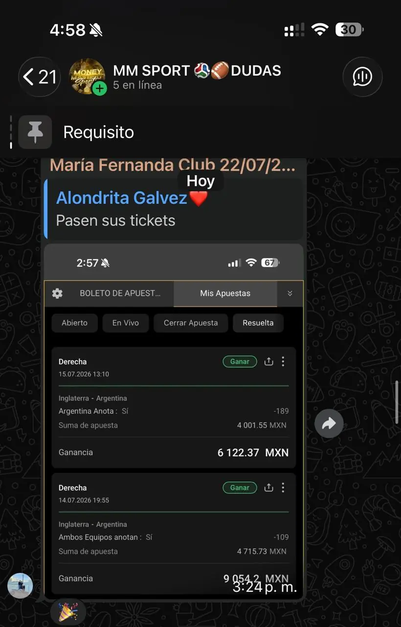 Captura de un miembro con una apuesta ganada