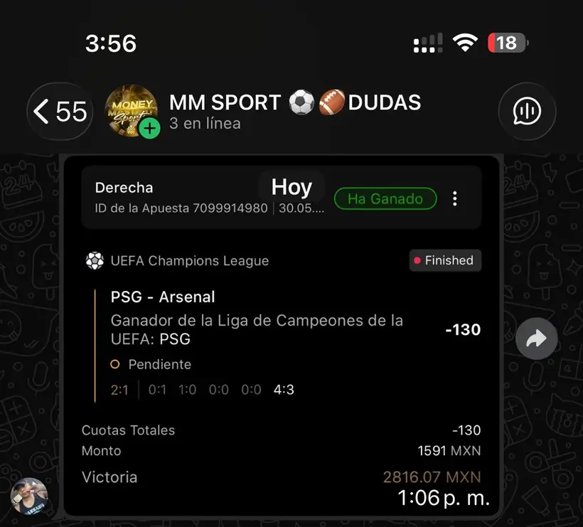 Captura de un miembro con una apuesta ganada