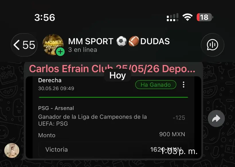 Captura de un miembro con una apuesta ganada