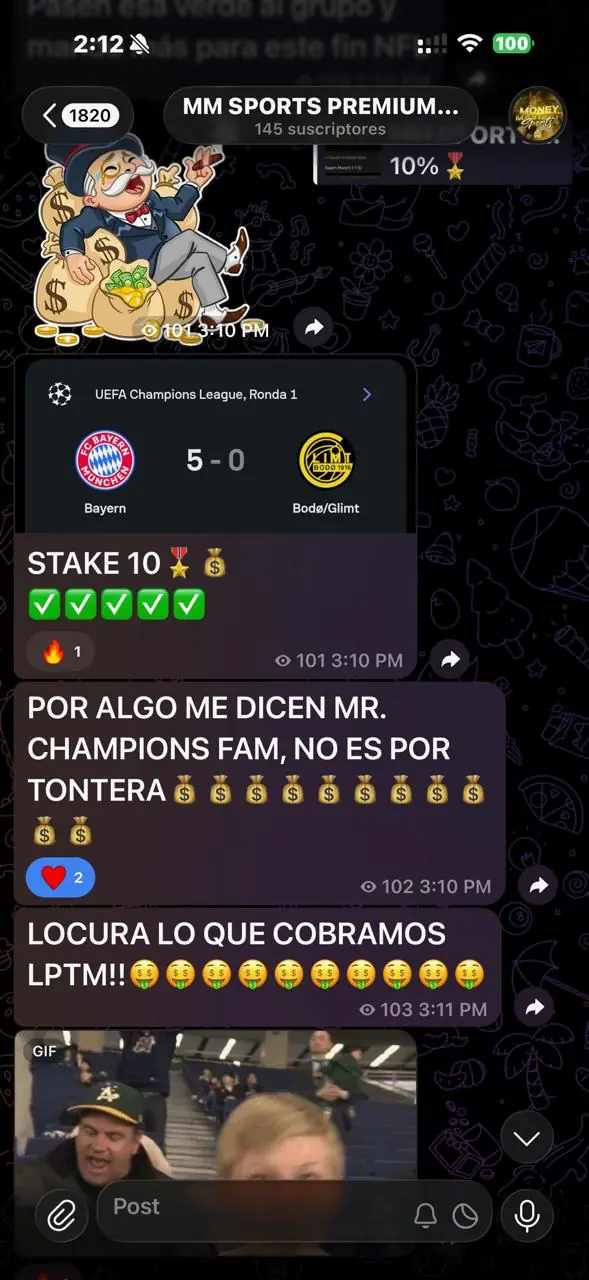 Captura de un miembro con una apuesta ganada